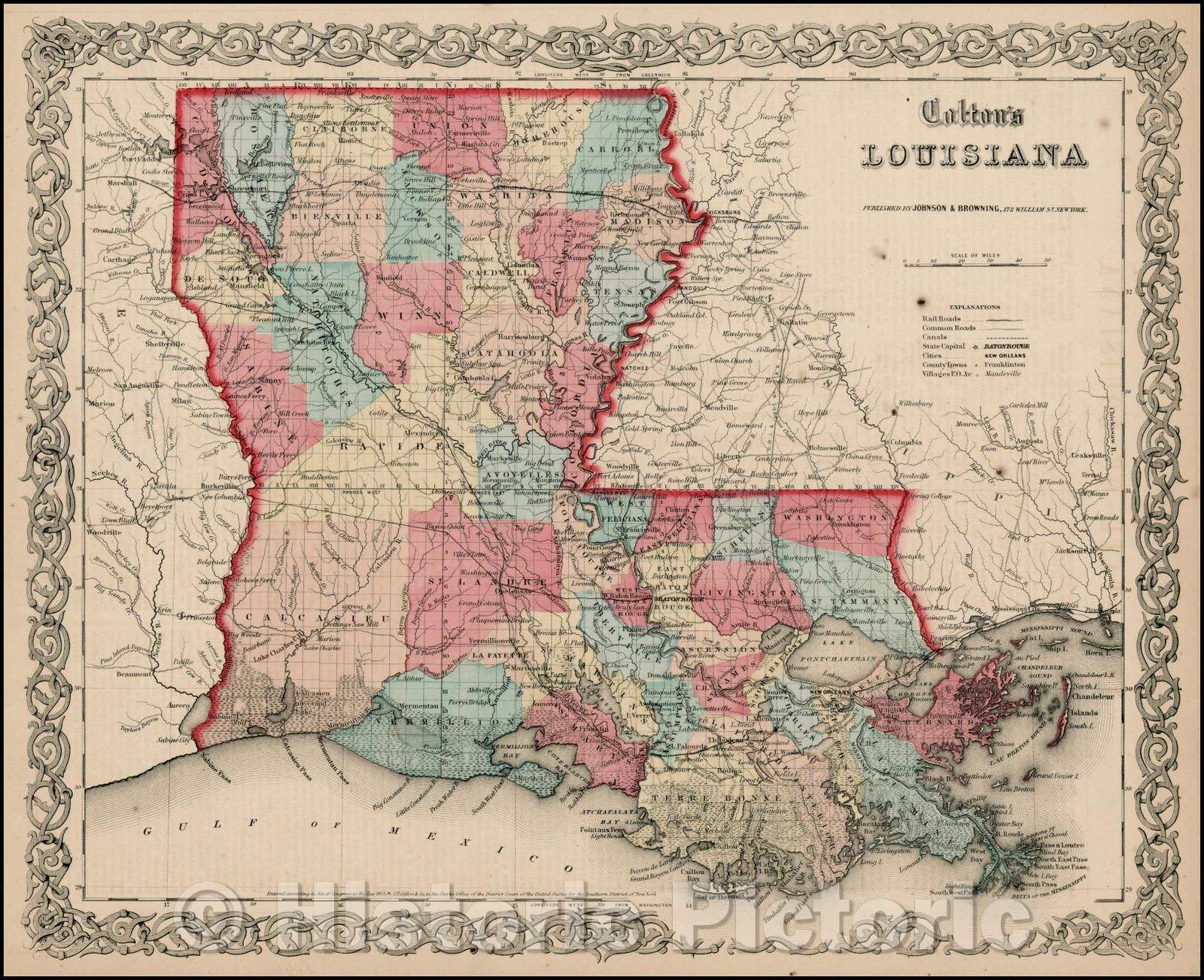 Historic Map - Colton's Louisiana, 1859, Joseph Hutchins Colton v2
