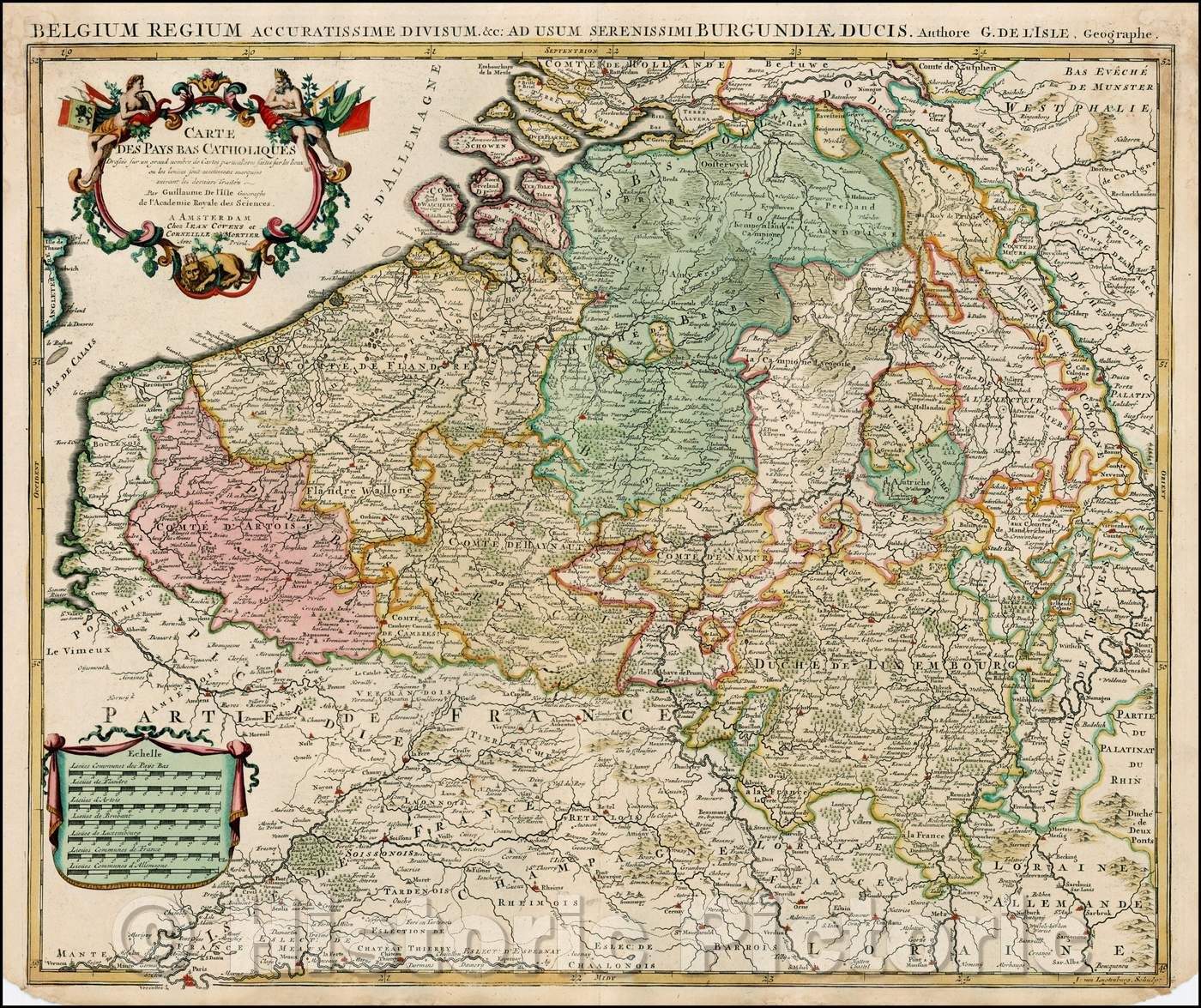 Historic Map - Carte Des Pays Bas Catholiques, 1700, Johannes Covens - Vintage Wall Art