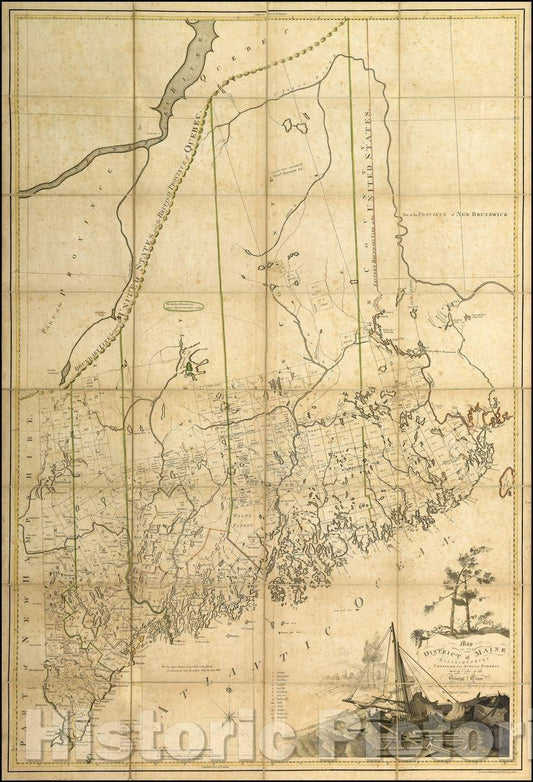 Historic Map - Map of the District of Maine Massachusetts, 1802, Osgood Carleton - Vintage Wall Art