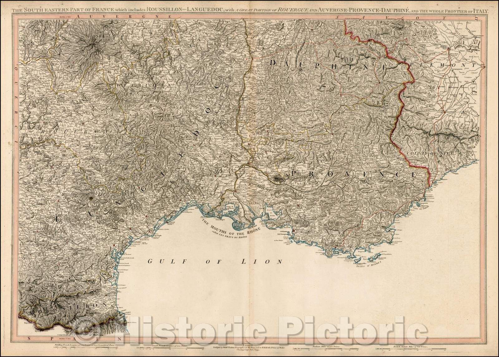 Historic Map - The South Eastern Part of France which includes Roussillon-Languedoc, with a Great Portion of Rouergue and Auvergne-Provence-Dauphine, 1799 v1