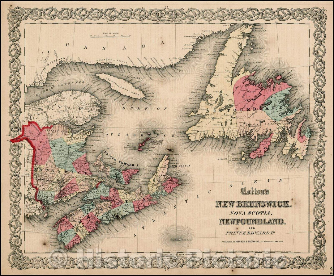 Historic Map - Colton's New Brunswick, Nova Scotia, Newfoundland and Prince Edward Id, 1859, Joseph Hutchins Colton - Vintage Wall Art