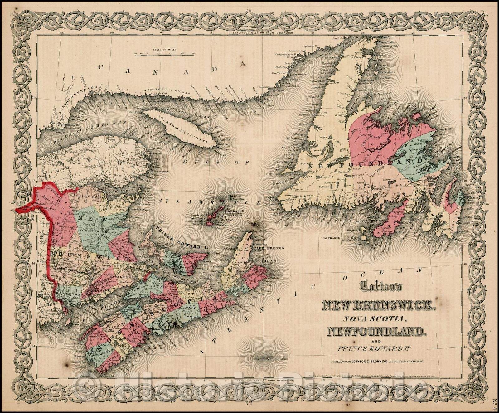 Historic Map - Colton's New Brunswick, Nova Scotia, Newfoundland and Prince Edward Id, 1859, Joseph Hutchins Colton - Vintage Wall Art