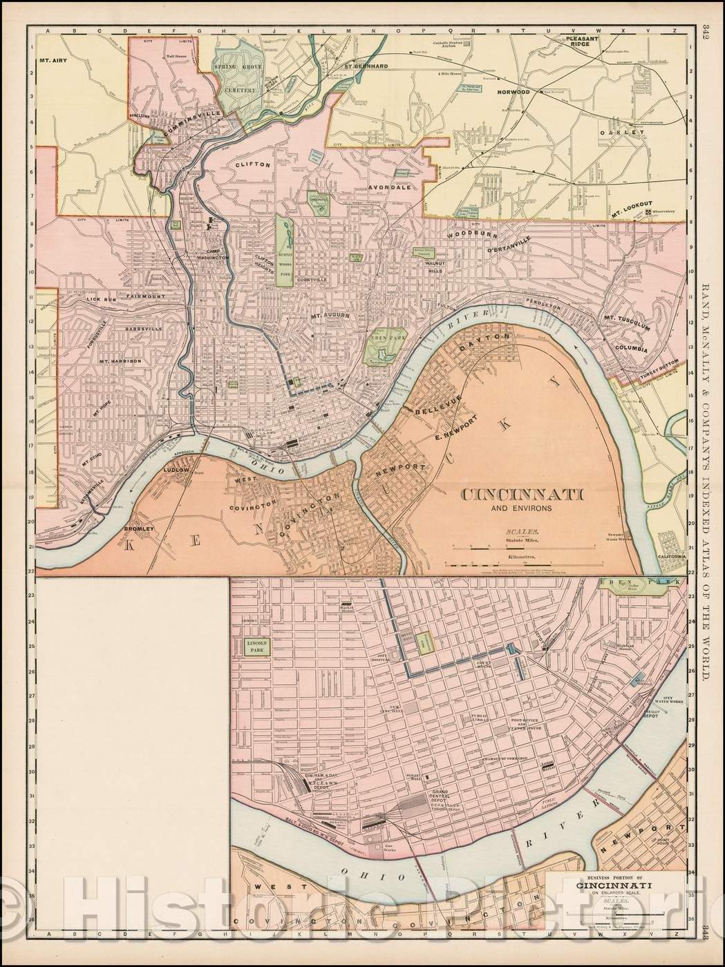 Historic Map - Cincinnati and Environs [with] Business Portion of Cincinnati on Enlarged Scale, 1898, Rand McNally & Company v1