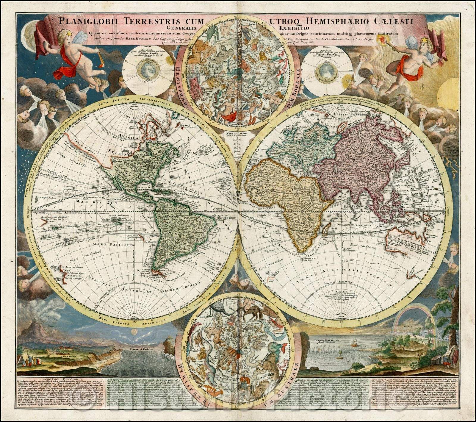 Historic Map - Planiglobii Terrestris Cum Utroq Hemisphaerio Caelesti Generalis Exhibitio, 1720, Johann Baptist Homann v1