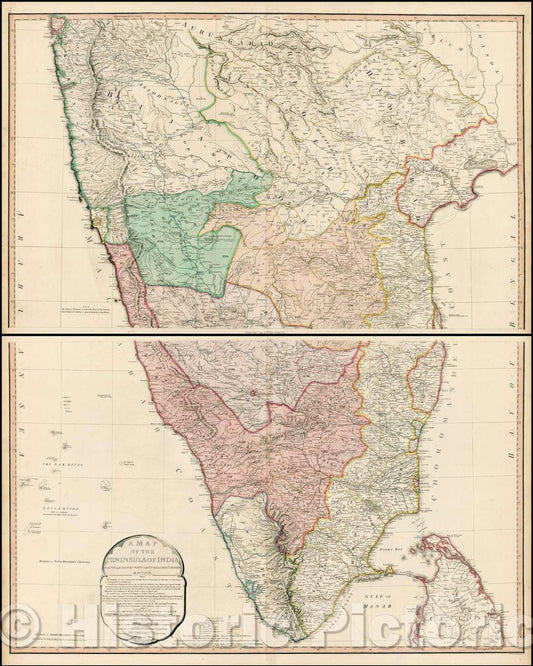 Historic Map - Peninsula of India from the 19th Degree North Latitude to Cape Comorin, MDCCXCII, 1792, William Faden - Vintage Wall Art