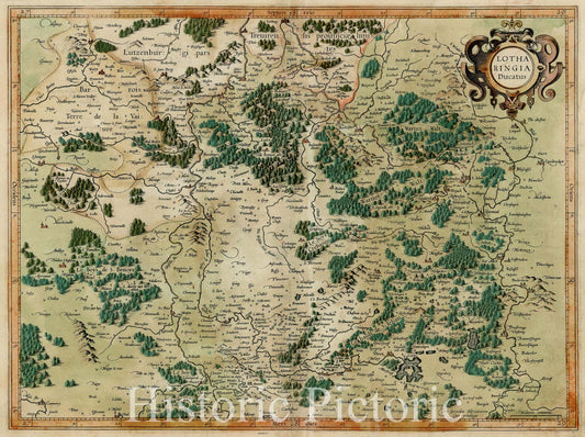 Historic Map - Lotharingia Ducatus/Mercator's Regional Map of France, centered on the Sar and Moselle River Valleys, 1595, Gerard Mercator - Vintage Wall Art