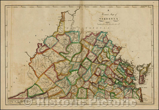 Historic Map - A Correct Map of Virginia, 1818, Mathew Carey - Vintage Wall Art