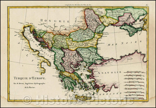 Historic Map - Turquie D'Europe/Turkey From Europe, 1780, Rigobert Bonne - Vintage Wall Art