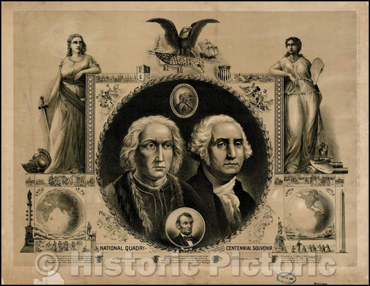 Historic Map - National Quadricentennial Souvenir, 1893, E.M. Beckerman - Vintage Wall Art