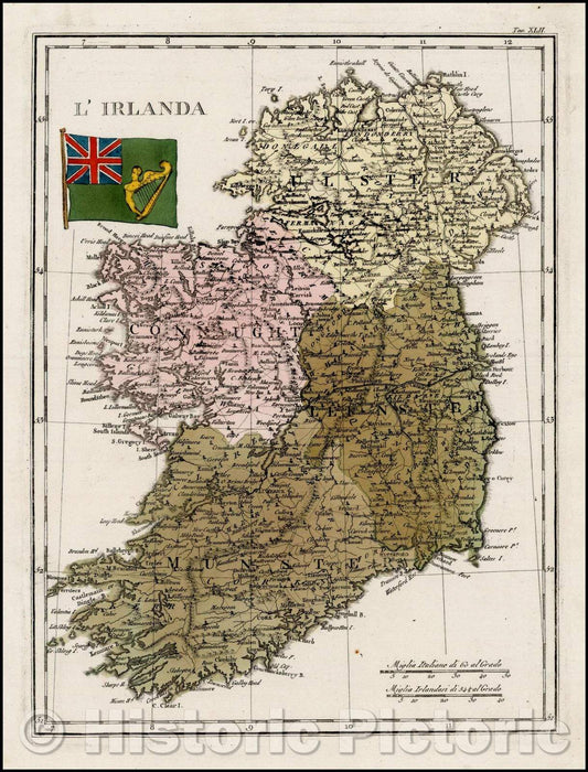 Historic Map - L'Irlanda, 1838, Francesco Costantino Marmocchi - Vintage Wall Art