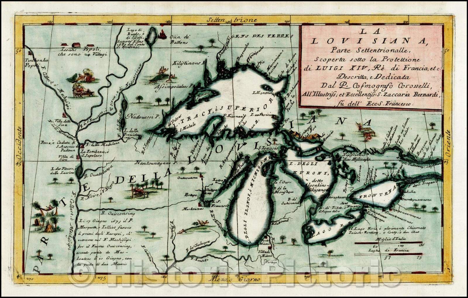 Historic Map - La Louisiana, Parte Settentrionalle, Scoperta sotto Protettione, 1691, Vincenzo Maria Coronelli v1