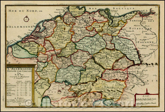 Historic Map - L'Allemagne, Divisee Par Cercles/Map showing the German Empire in the late 18th Century, 1715, Nicolas de Fer - Vintage Wall Art