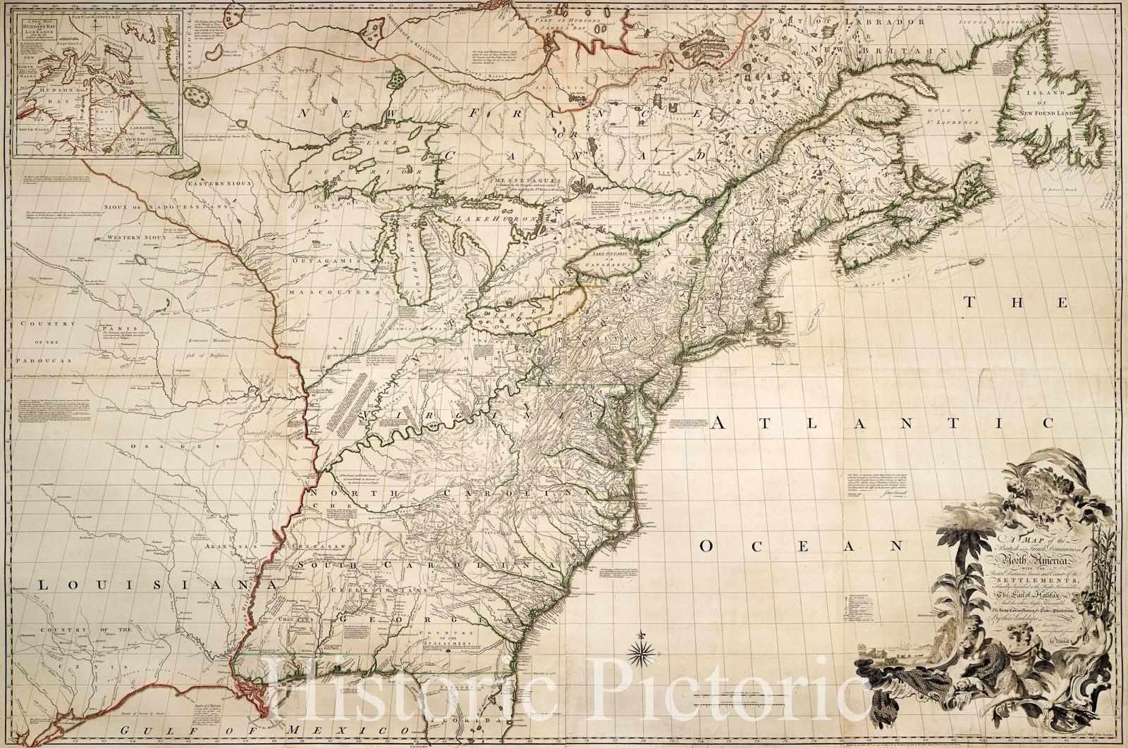 British and French Dominions in North America 1755 Historical Map Print