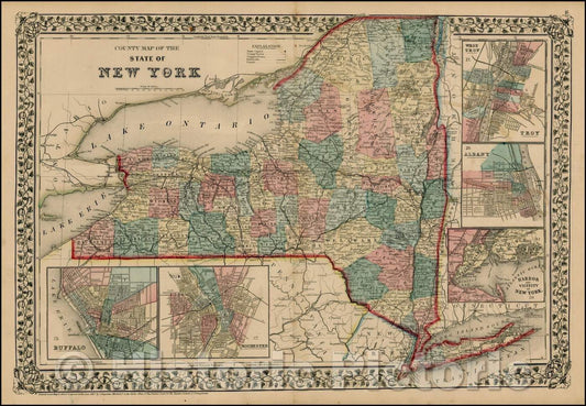 Historic Map - County Map of the State of New York, 1866, Samuel Augustus Mitchell Jr. - Vintage Wall Art