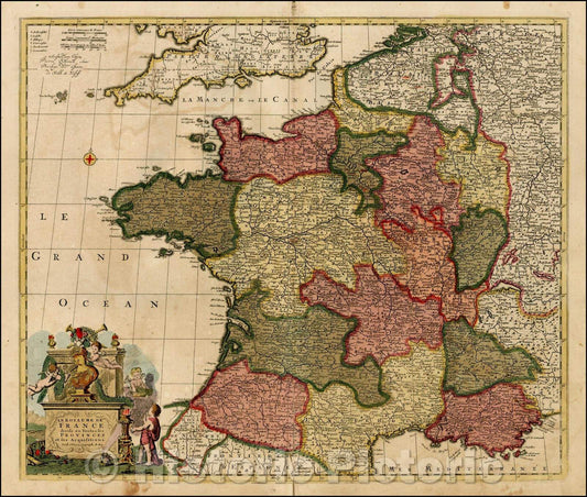 Historic Map - Le Royaume De France divise en Toutes ses Provinces et se Acquisitions/Regional Map centered on Nuremberg and Bamberg, 1700, Peter Schenk - Vintage Wall Art