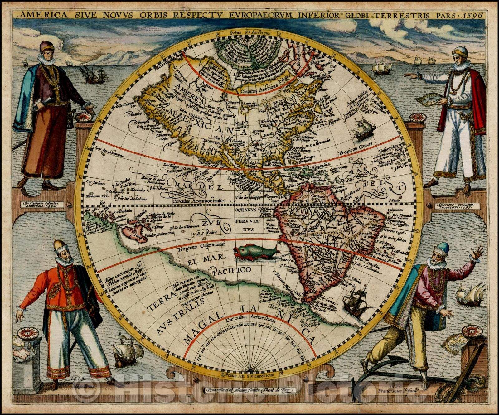 Historic Map - America Sive Novus Orbis Respectu Europaeorum Inferior Globi Terrestris Pars 1596, 1596, Theodor De Bry v2