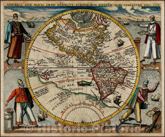 Historic Map - America Sive Novus Orbis Respectu Europaeorum Inferior Globi Terrestris Pars 1596, 1596, Theodor De Bry v2