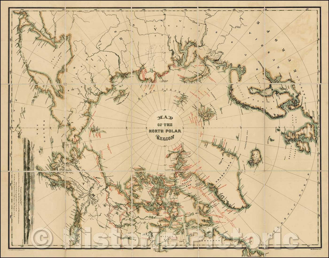 Historic Map - Map Of The North Polar Region, 1876, William Bauman v2