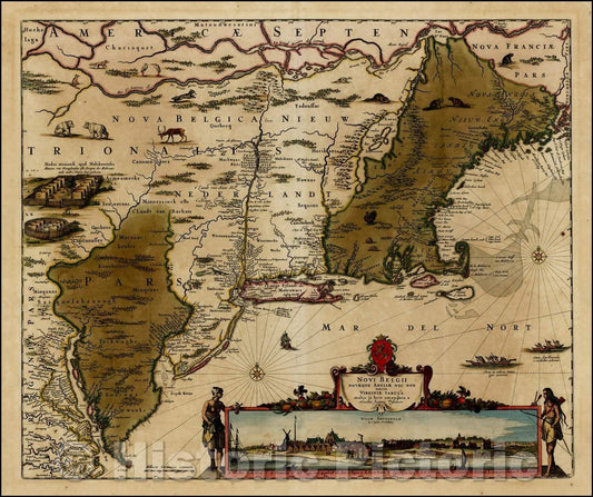 Historic Map - Novi Belgii Novaeque Angliae Nec Non partis Virginiae Tabula multis in locis emendata, 1656, Nicolaes Visscher I - Vintage Wall Art