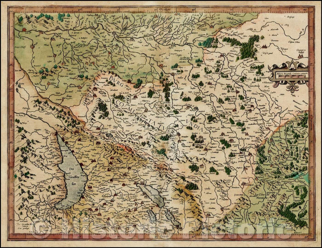 Historic Map - Burgundia Ducatus/France, centered on the Burgundy Region, 1595, Gerard Mercator - Vintage Wall Art
