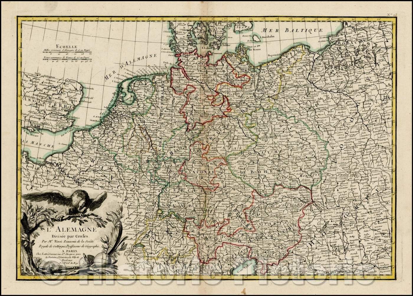 Historic Map - L'Alemagne Divisee pars Cercles/Map showing the German Empire, 1762, Jean Janvier - Vintage Wall Art