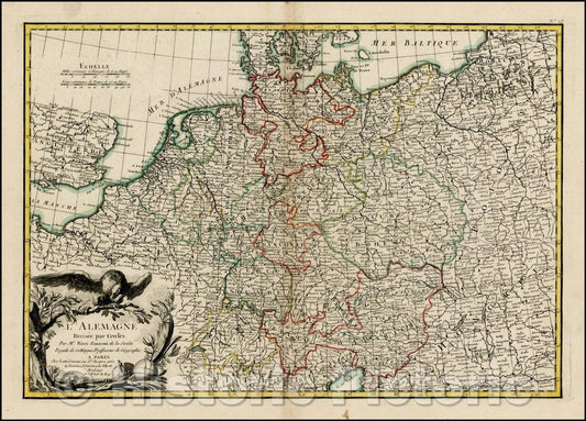Historic Map - L'Alemagne Divisee pars Cercles/Map showing the German Empire, 1762, Jean Janvier - Vintage Wall Art