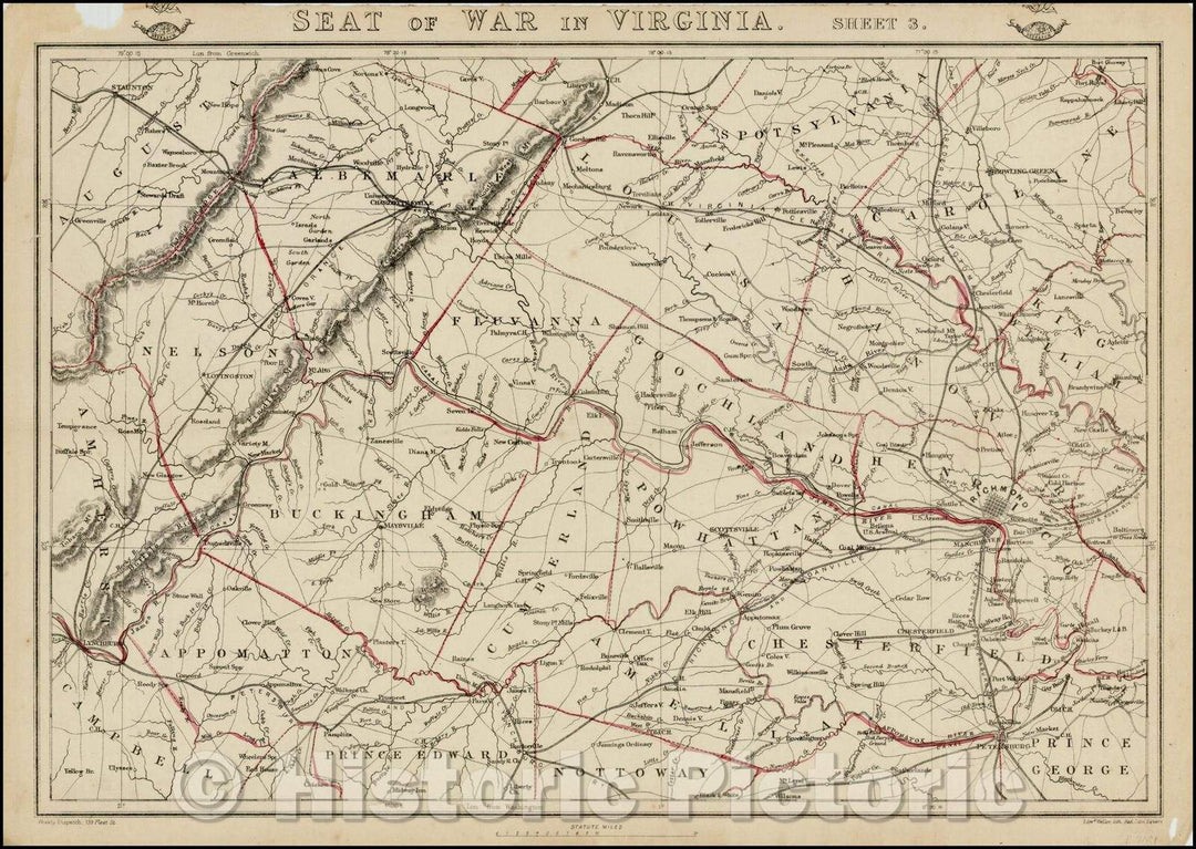 Historic Map - Seat of War in Virginia. Sheet 3, 1863, Edward Weller - Vintage Wall Art