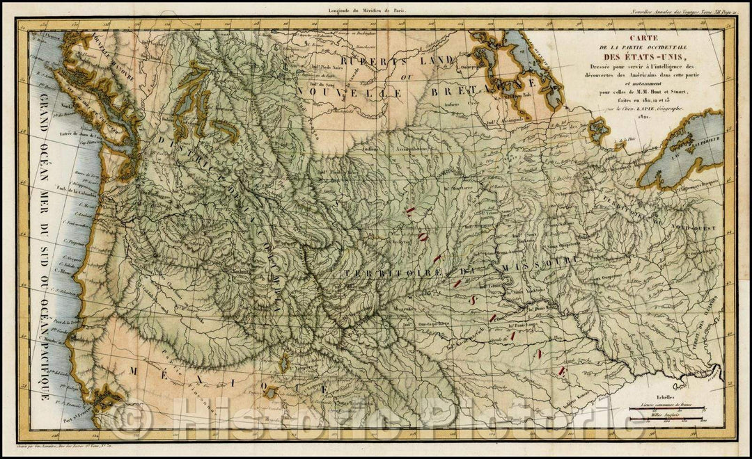Historic Map - Partie Occidentale Des Etats-Unis, Dressee pour servir a l'int :: Card the Western Part of the United States, has drawn up to serve the intel, 1821 - Vintage Wall Art