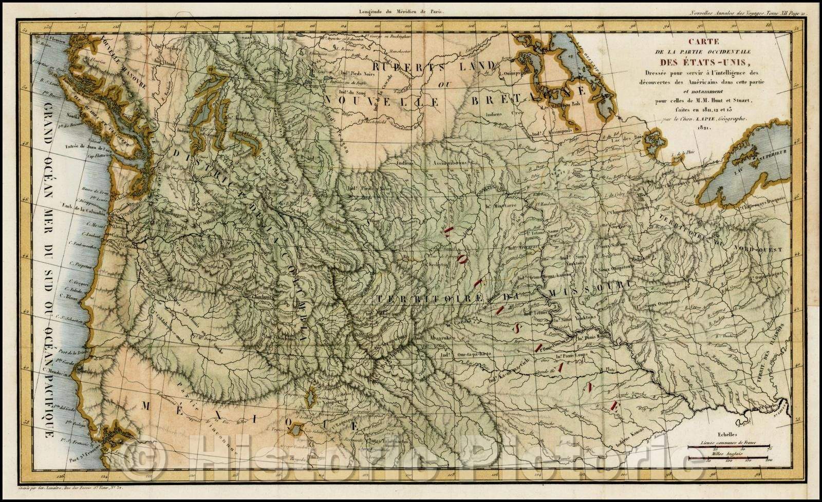 Historic Map - Partie Occidentale Des Etats-Unis, Dressee pour servir a l'int :: Card the Western Part of the United States, has drawn up to serve the intel, 1821 - Vintage Wall Art