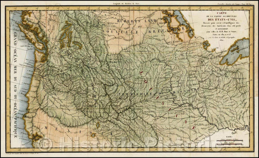 Historic Map - Partie Occidentale Des Etats-Unis, Dressee pour servir a l'int :: Card the Western Part of the United States, has drawn up to serve the intel, 1821 - Vintage Wall Art