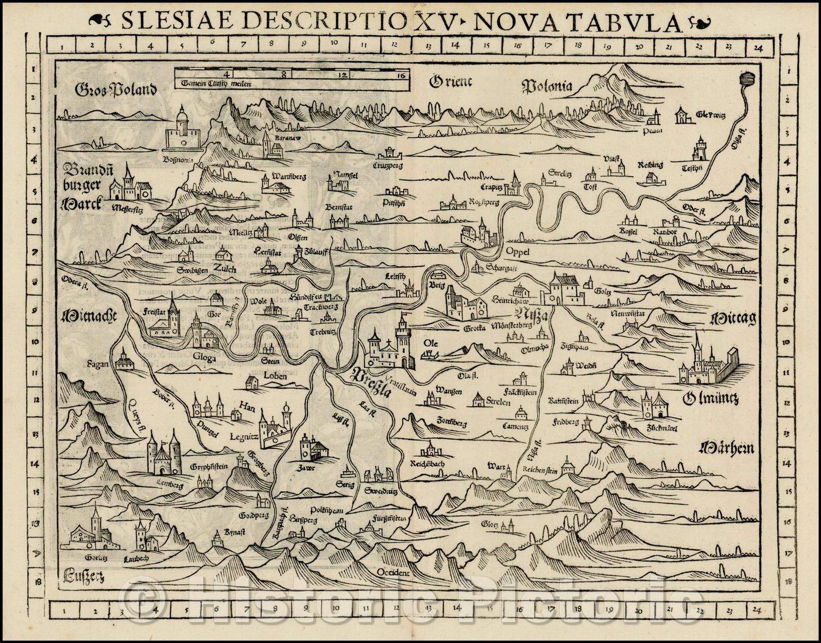 Historic Map - Munster's map of Silesia, Poland/Slesiae Descriptio XV Nova Tabula, 1552, Sebastian M?nster - Vintage Wall Art