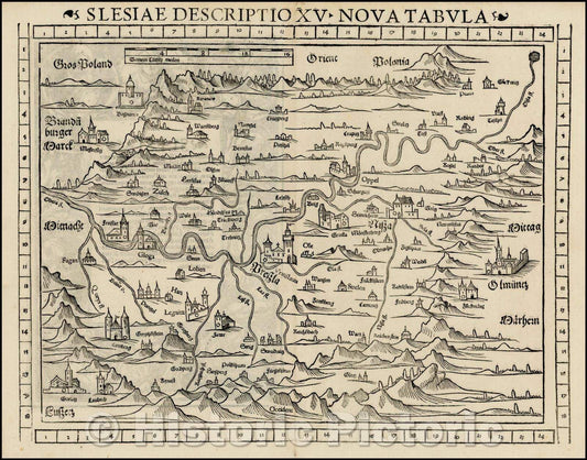 Historic Map - Munster's map of Silesia, Poland/Slesiae Descriptio XV Nova Tabula, 1552, Sebastian M?nster - Vintage Wall Art