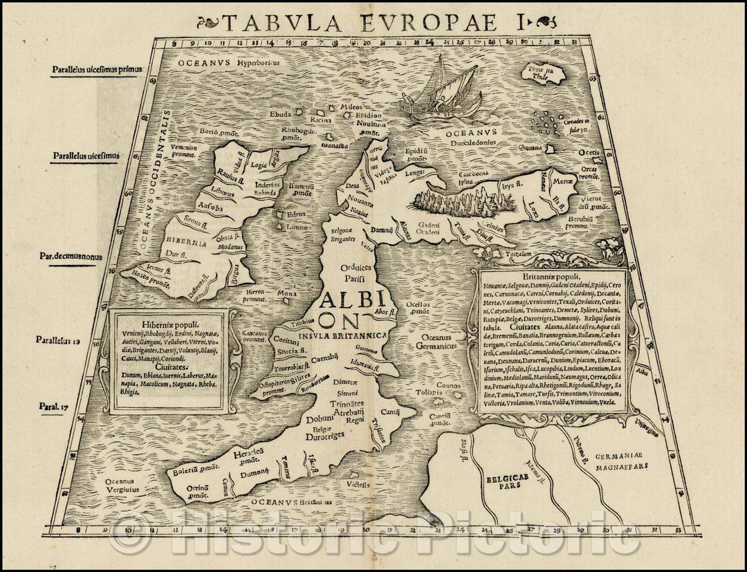 Historic Map - Tabula Europae I British Isles, 1552, Sebastian M?nster - Vintage Wall Art