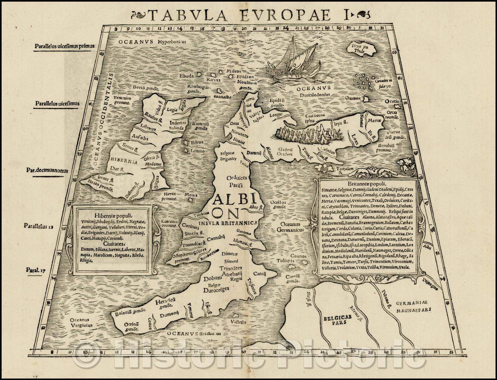 Historic Map - Tabula Europae I British Isles, 1552, Sebastian M?nster - Vintage Wall Art