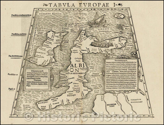Historic Map - Tabula Europae I British Isles, 1552, Sebastian M?nster - Vintage Wall Art