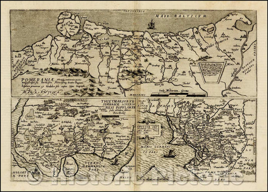Historic Map - Pomeraniae utriusq Continentis [on sheet with] Thietmarsorum Simbricae, 1578 - Vintage Wall Art