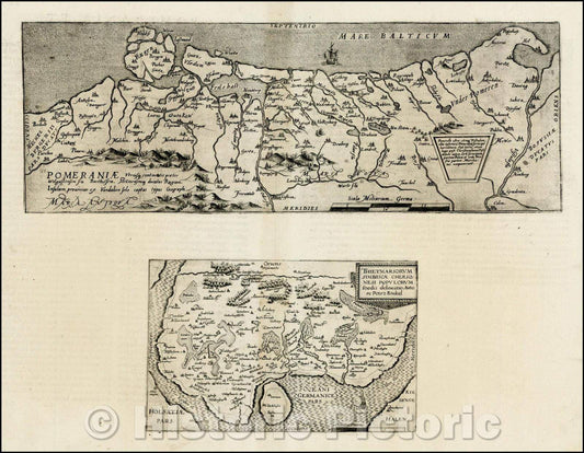 Historic Map - Pomeraniae utriusq Continentis [on sheet with] Thietmarsorum Simbricae, 1593 - Vintage Wall Art