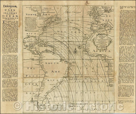 Historic Map - Chart of the Western and Southern Oceans Showing the Variations of the Compass According to the Latest and Best Observations, 1750 - Vintage Wall Art