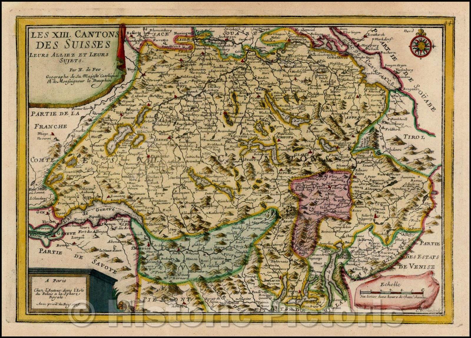 Historic Map - Les XIII Cantons Des Suisses Leurs Alliez et Leurs Sujets, 1705, Nicolas de Fer v1