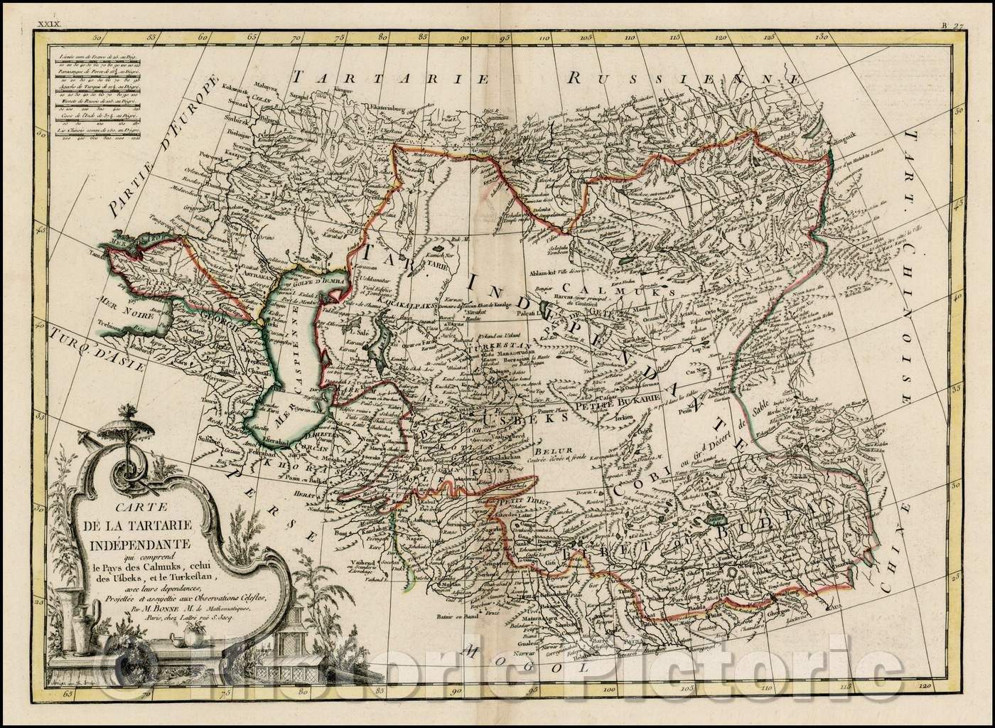 Historic Map - Carte De La Tartarie Independante qui comprend le Pays des Calmuks, celui des Usbeks, et le Turkestan, 1770, Rigobert Bonne v1