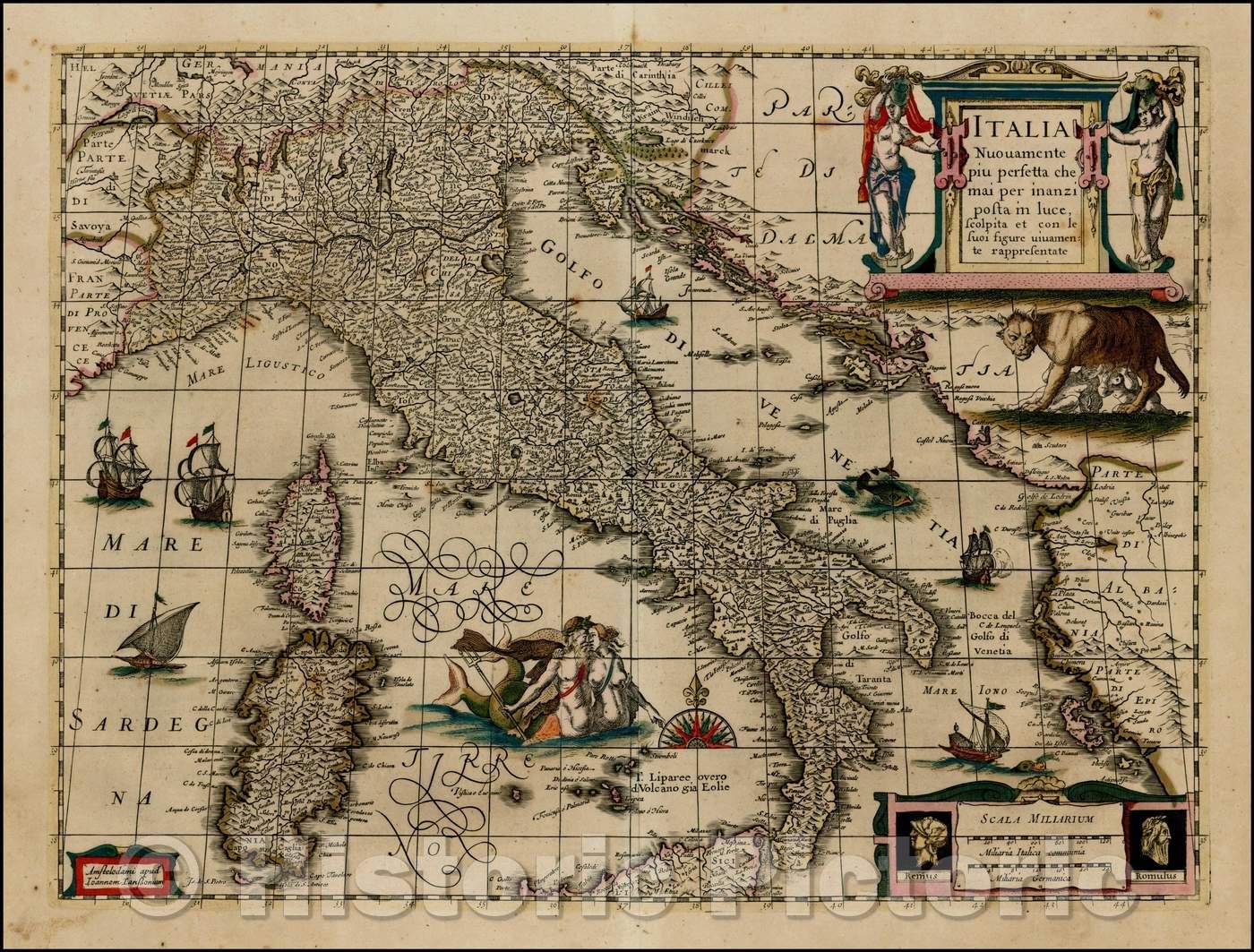 Historic Map - Italia Nuovamente piu perfetta che mai per inanzi posta in luce, scolpita et con le suoi figure uiuamente rappresetnate, 1635, Jan Jansson - Vintage Wall Art