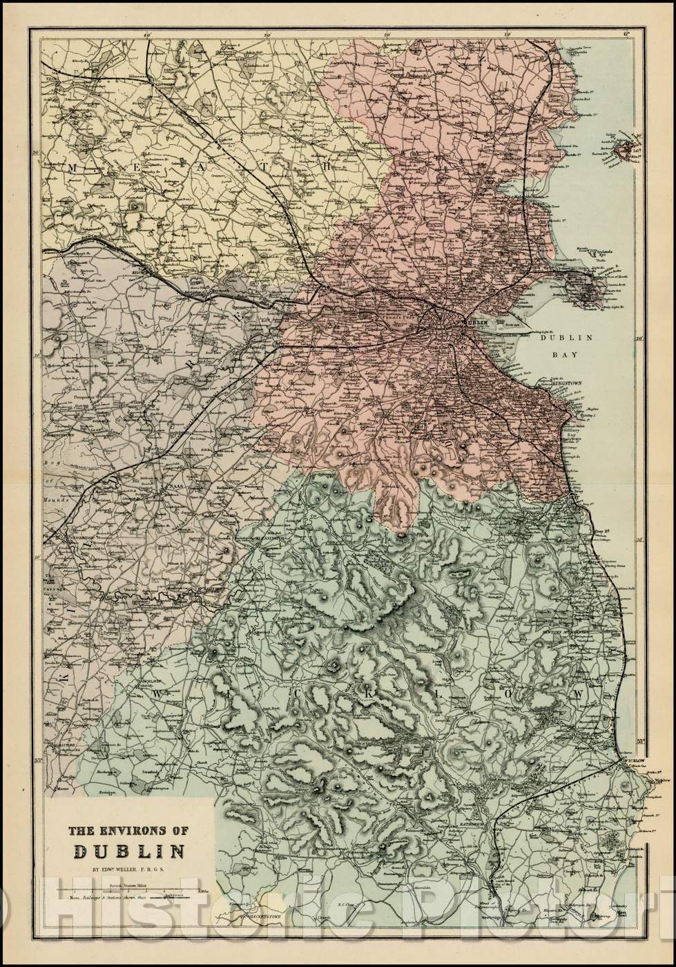 Historic Map - The Environs of Dublin, 1863, Edward Weller - Vintage Wall Art