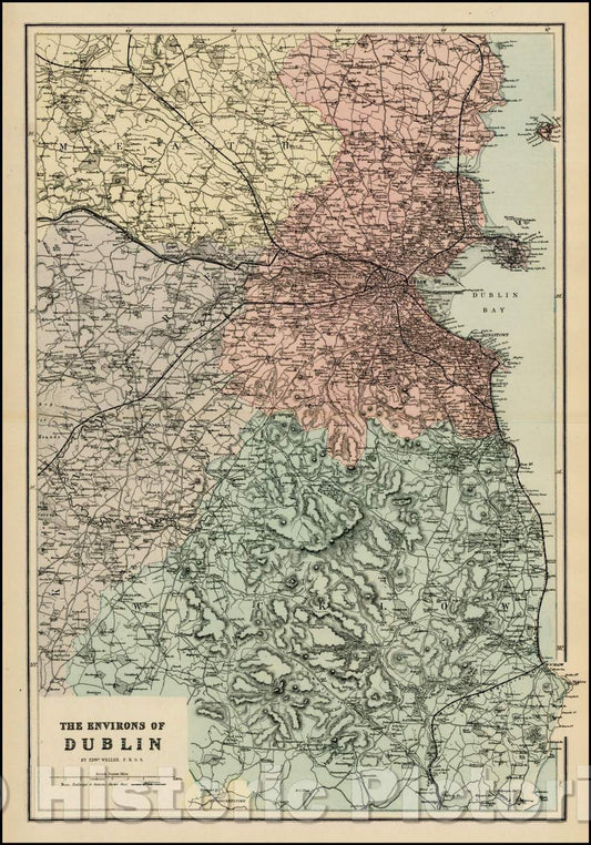 Historic Map - The Environs of Dublin, 1863, Edward Weller - Vintage Wall Art
