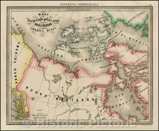 Historic Map - Mari Archipelaghi polari artici Dalla Baia D'Hudson all America Russa, 1858, Francesco Marmocchi v1