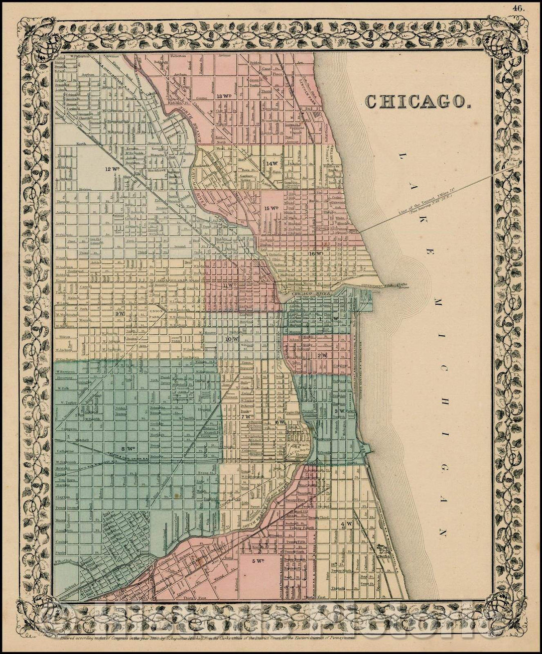 Historic Map - Chicago, 1866, Samuel Augustus Mitchell Jr. - Vintage Wall Art