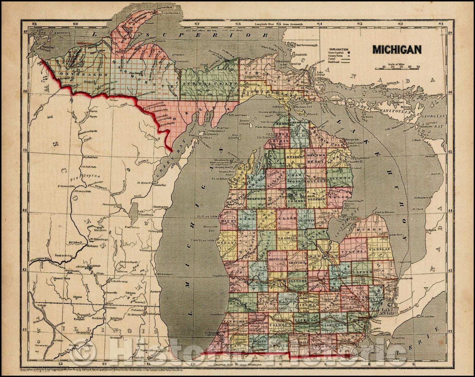 Historic Map - Michigan, 1856, Charles Morse - Vintage Wall Art