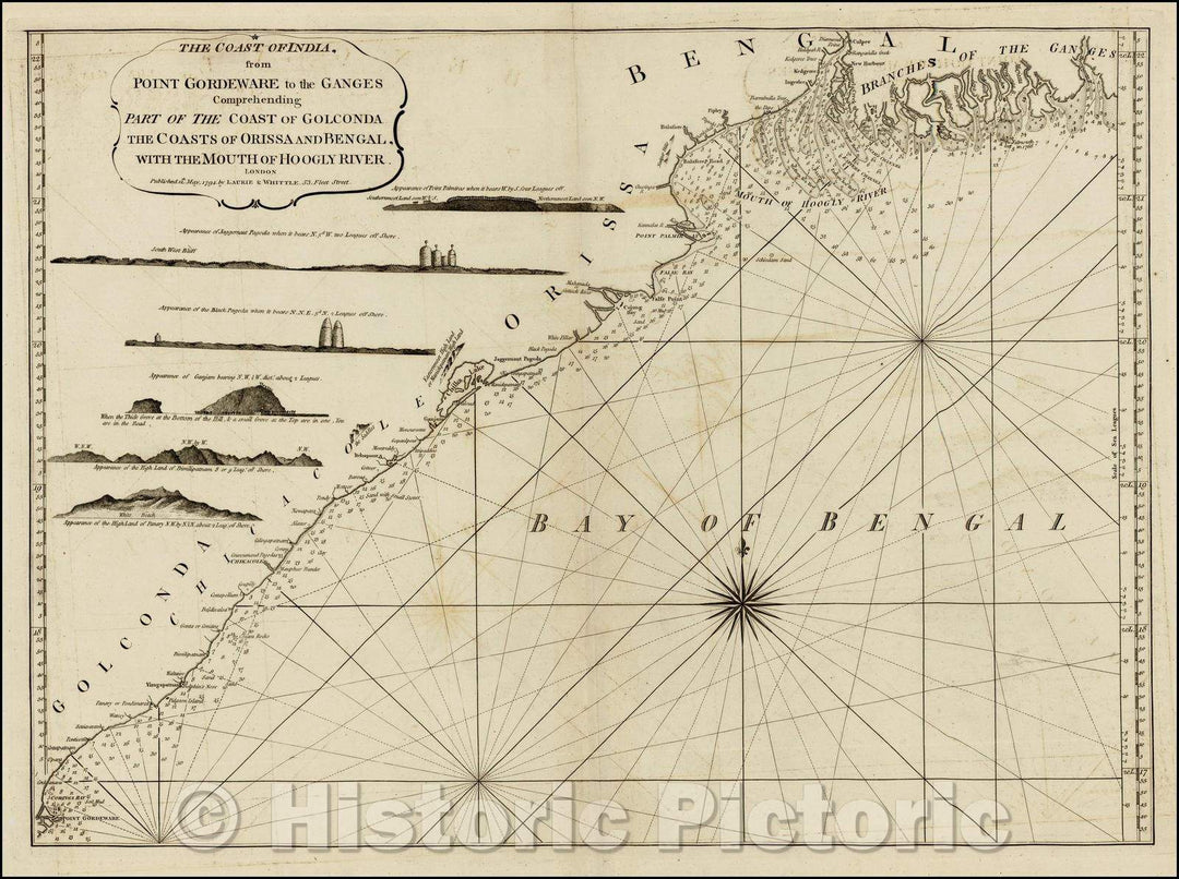Historic Map - The Coast of India, from Point Gordeware to the Ganges Comprehending Part of the Coast of Golconda The Coasts of Orissa and Bengal, 1794 v1