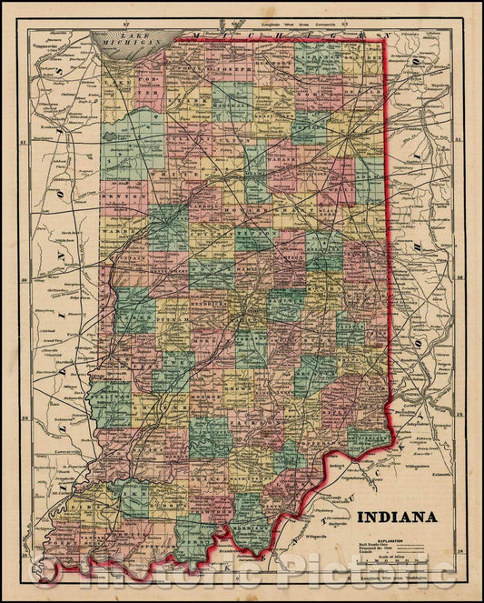 Historic Map - Indiana, 1856, Charles Morse - Vintage Wall Art