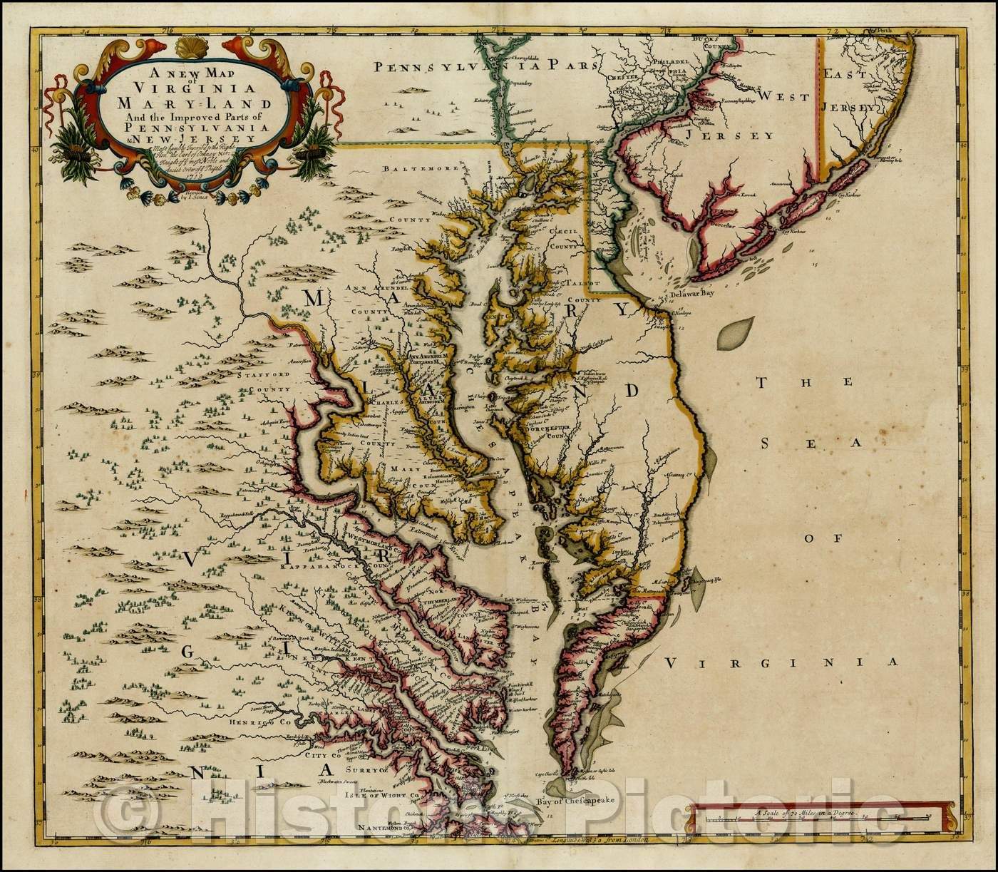 Historic Map - Virginia Maryland And The Improved Parts of Pennsylvania & New Jersey, 1721, John Senex v3