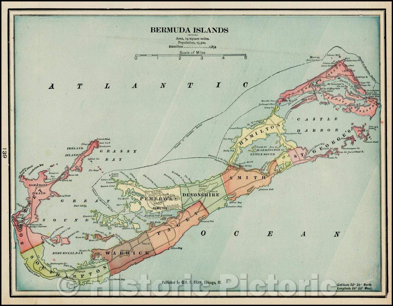 Historic Map - Bermuda Islands, 1887, George F. Cram - Vintage Wall Art